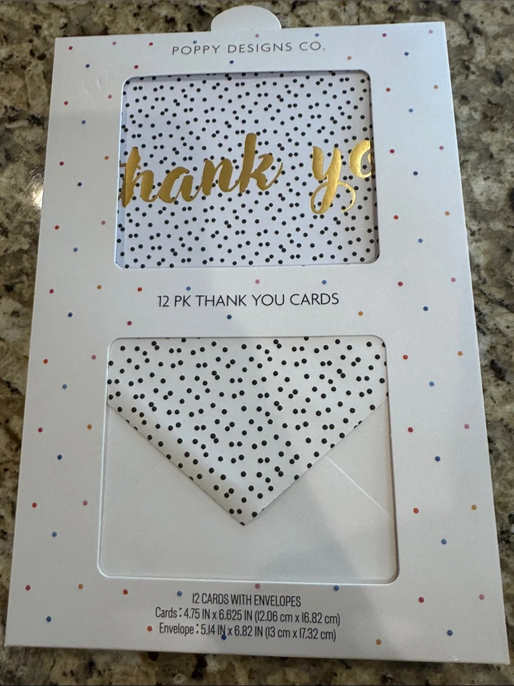 Gold Foil Thank You Cards - White with Black Dot Pattern (12 Pack)